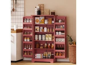 Buffet cuisine armoire de cuisine 5 niveaux avec portes et étagères réglables grain de bois rouge 60l x 40p x 120h cm