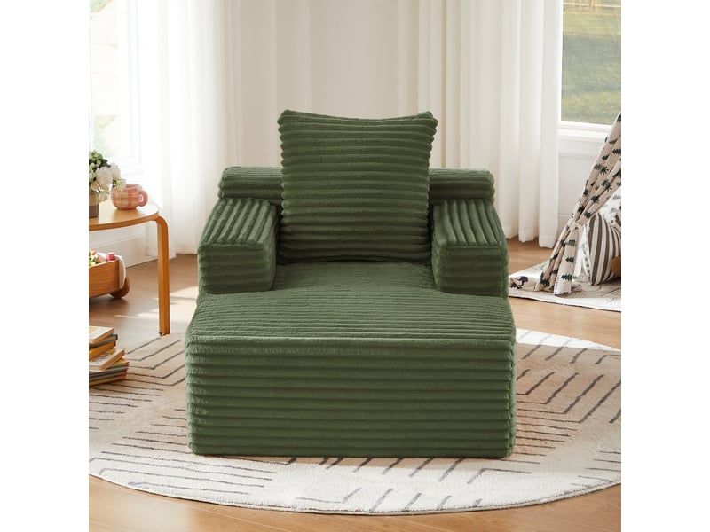  Chaise longue canapé en velours côtelé - méridienne confortable sans montage fauteuil relax de salon et bureau 1 place - vert  - Conforama C