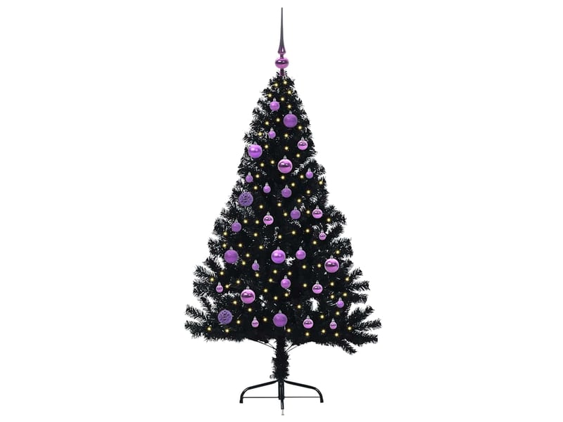  Sapin de noël artificiel, arbre de noël pré-éclairé noir 150 cm pvc shl796  - Conforama C