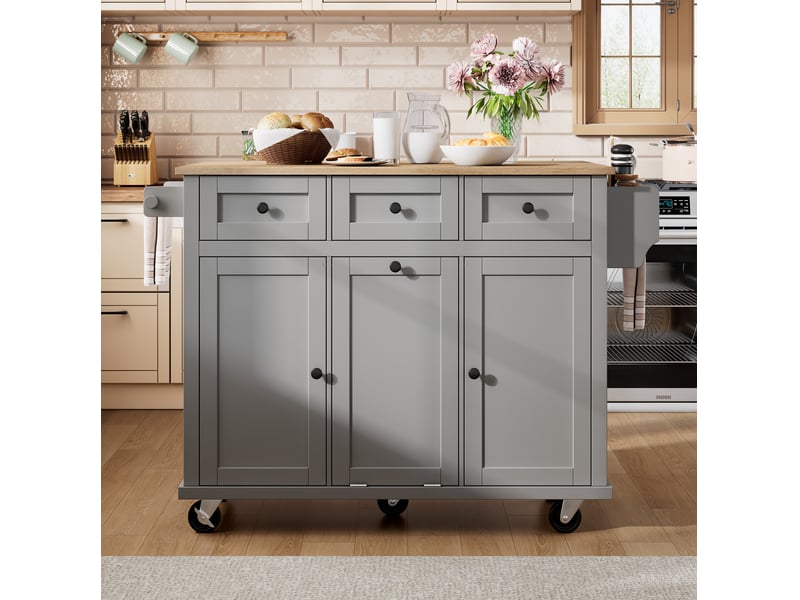  Îlot de cuisine 112x46,2-76,2x92,7 cm avec roulettes naturel et gris  - Conforama D