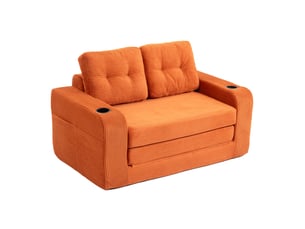 Canapé convertible 2 places en velours côtelé orange 136 cm, canapé lit compact avec assise rembourrée pour petit salon