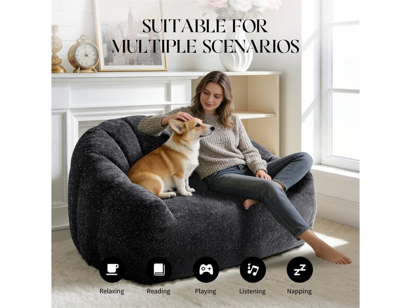  Fauteuil poire géant patte d'ours - 140x98x61cm - canapé pouf rembourré avec accoudoirs tissu flanelle doux - noir  - Conforama D