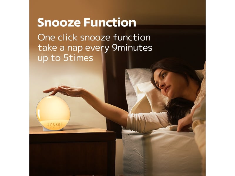  Réveil simulateur de lever de soleil avec 7 sonneries naturelles, radio fm, réglage de la luminosité et fonction snooze  - Conforama D