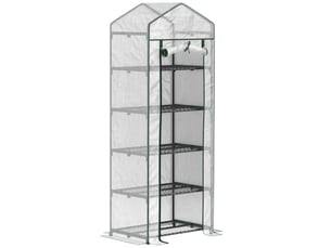 Serre de jardin en acier à 5 étagères 69x49x193 cm – blanche – housse transparente et porte enroulable