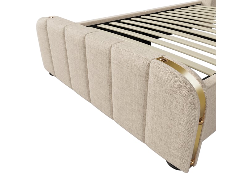 Lit coffre en lin 90x200 cm, lit simple avec rangement hydraulique, usb et type-c, matelas inclus, beige - Conforama E