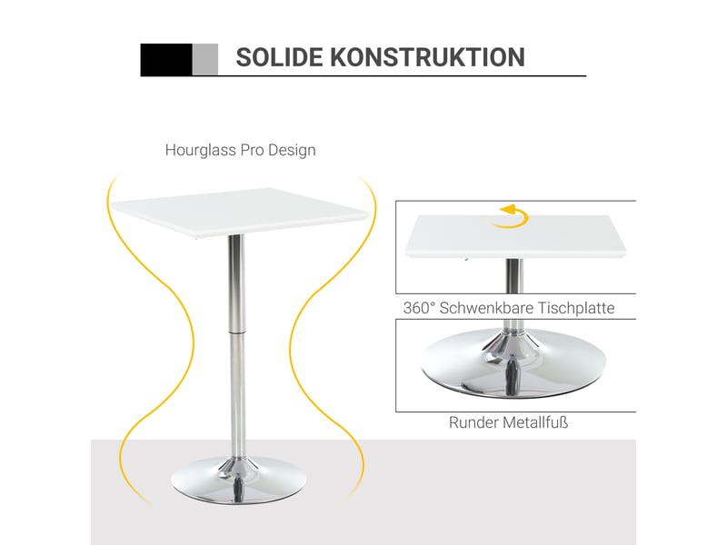  Table - réglable en hauteur - structure robuste - panneau de fibres de densité moyenne - blanc - pour salon et séjour 60x60x92cm - Conforama E