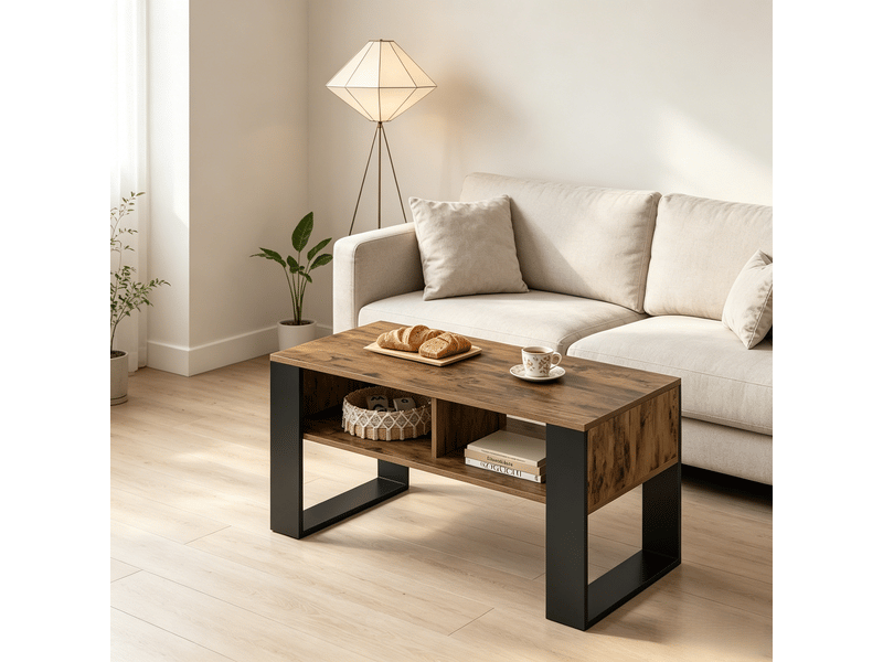  Table basse noir et brun rustique - design polyvalent pour salon - s'intègre à tout intérieur  - Conforama E