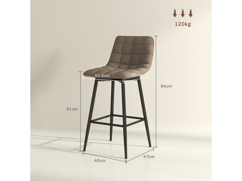  Ensemble de 2 tabourets de cuisine de style nordique en tissu effet velours et métal, 45 x 47 x 84 cm, marron  - Conforama E