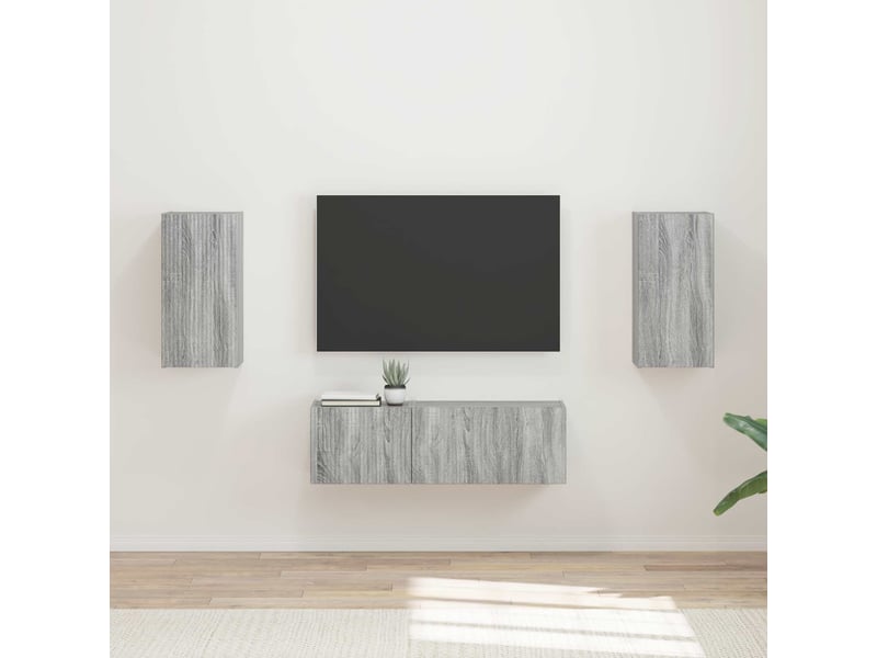  Ensemble de meuble tv - banc tv - meuble de rangement mural 4 pcs gris sonoma bois d'ingénierie  - Conforama B