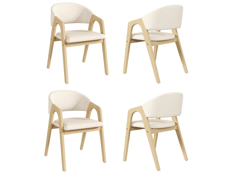 Lot de 6 chaises de salle à manger 55,5x60x83 cm beige et bois d'hévéa, avec accoudoirs et tissu de lin - Conforama A