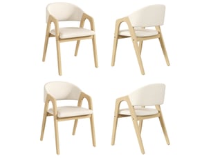 Lot de 6 chaises de salle à manger 55,5x60x83 cm beige et bois d'hévéa, avec accoudoirs et tissu de lin