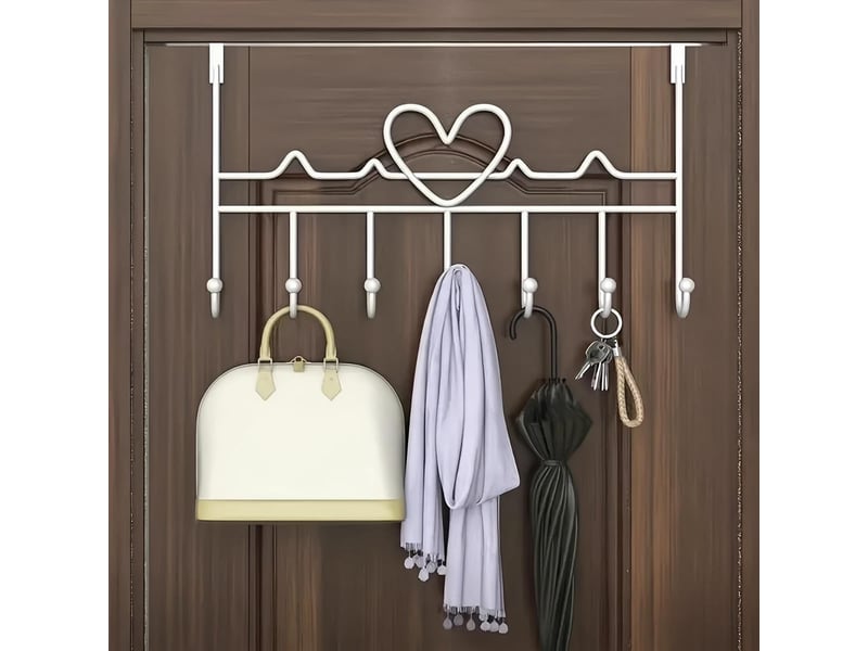 Crochets de porte en forme de cœur blanc pour économiser de l'espace - porte-manteau mural sans perçage - organiseur à suspendre pour serviettes - Conforama E