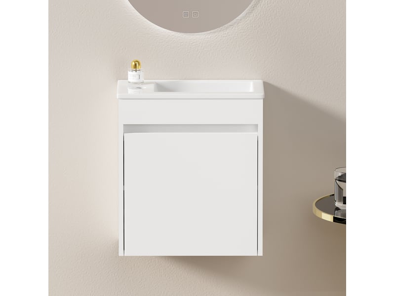 Meuble de salle de bain blanc de 46 cm - meuble de rangement spacieux - 1 porte avec fermeture douce - Conforama B