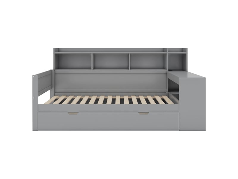  Lit banquette gris 90x200 cm, bureau, 2 tiroirs, rangements, prise et usb  - Conforama A