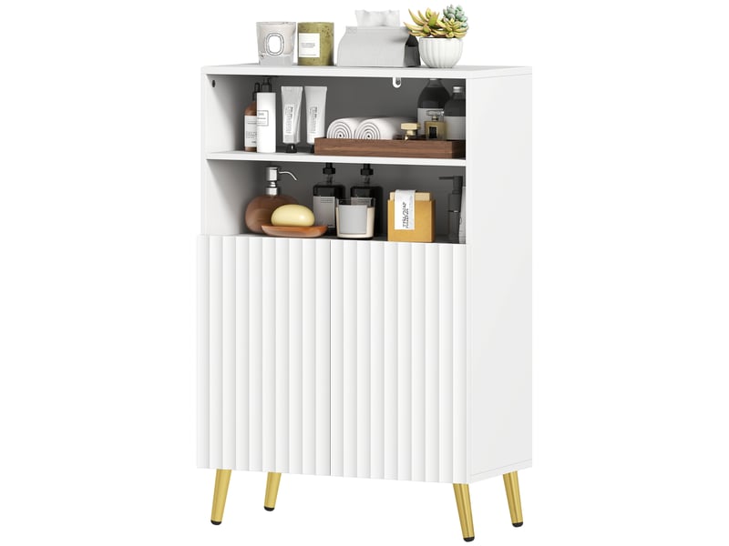  Meuble de salle de bain, commode pour salon, portes à fermeture amortie, 2 étagères ouvertes, mdf, blanc  - Conforama B