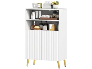Meuble de salle de bain, commode pour salon, portes à fermeture amortie, 2 étagères ouvertes, mdf, blanc