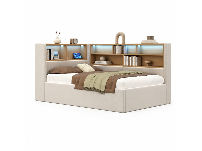  Lit coffre avec rangement hydraulique en velours beige  - Conforama A