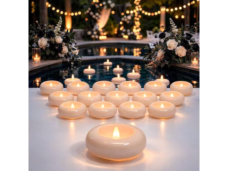 24 pièces bougies led flottantes étanches 7,3 cm, sans flamme, activation par eau, lumière blanc chaud pour piscine et mariage - Conforama B