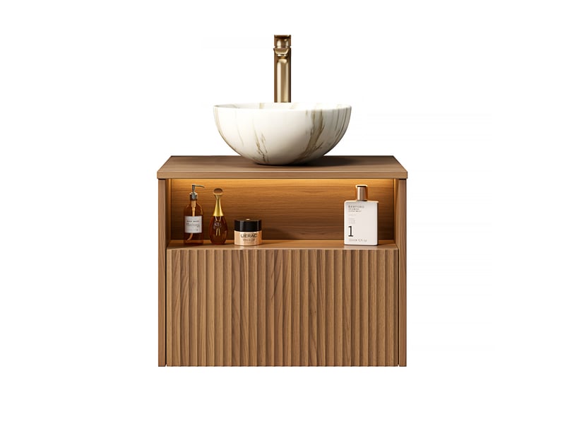  Meuble sous vasque avec 1 tiroir, niche ouverte et éclairage led à capteur pour salle de bain, 60×46×60,8 cm  - Conforama A