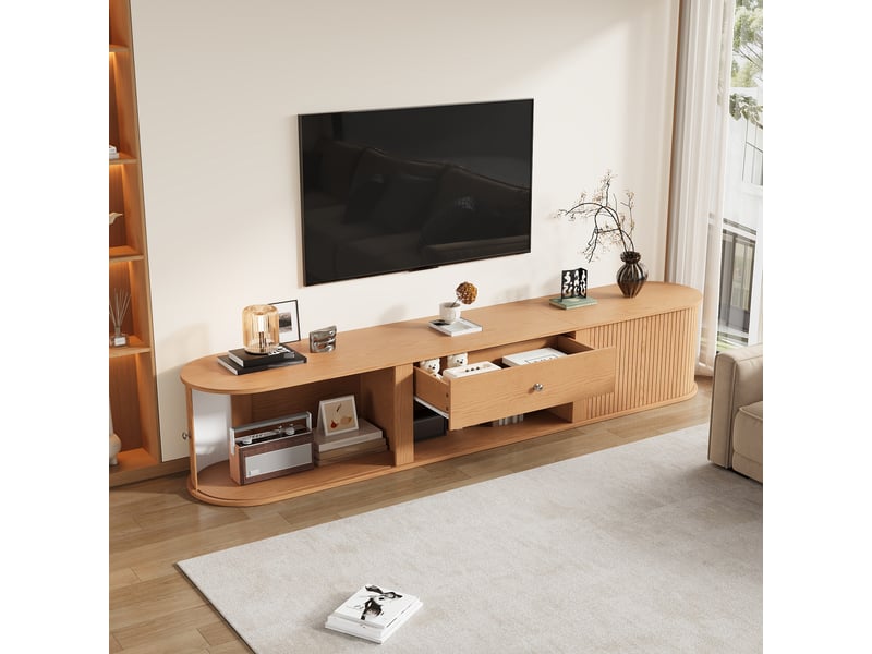  Meuble tv bois clair 180 cm panneau de particules  - Conforama E