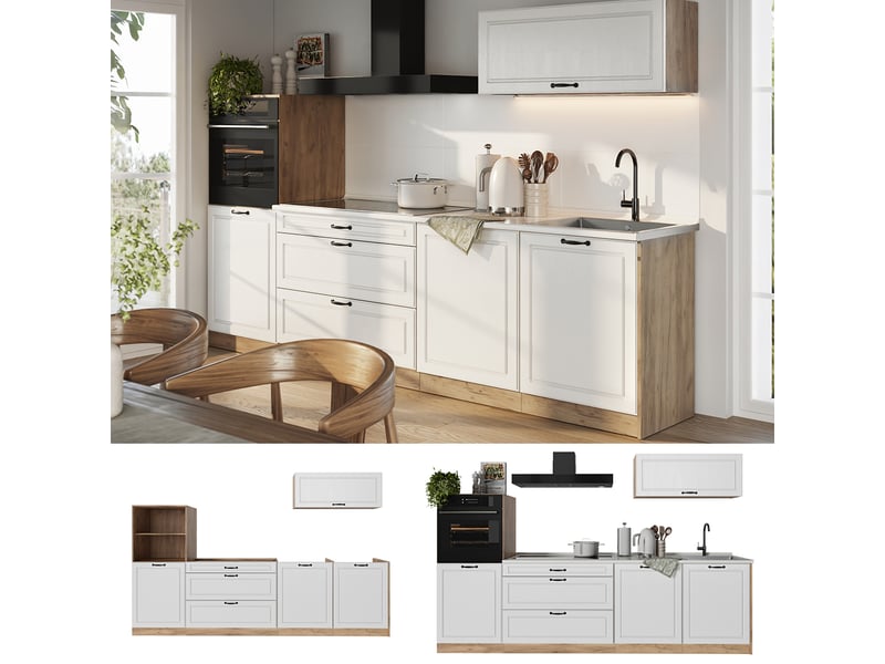  Vicco cuisine, blanc campagnechêne doré, 280cm sans plan de travail  - Conforama D