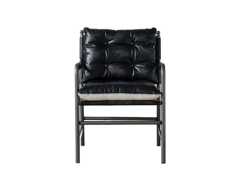  Fauteuil d'accent en cuir avec accoudoirs et structure métallique noire, style moderne pour salon  - Conforama A