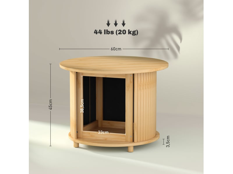  Table basse ronde avec espace de rangement dissimulé et porte coulissante pour salon, en bambou naturel, ø60 × 45 cm  - Conforama D