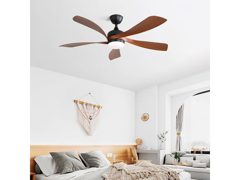  Ventilateur de plafond avec lampe led, 131 cm 5 pales en abs, ventilateur silencieux avec télécommande pour salon chambre terrasse, noir  - Conforama D
