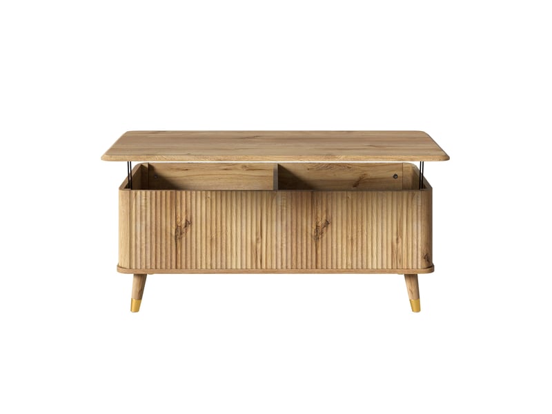 Table basse relevable, table de salon avec coffre de rangement plateau extensible pour espace de travail, style vintage ondulé 97x52x56,5 cm, naturel  - Conforama D