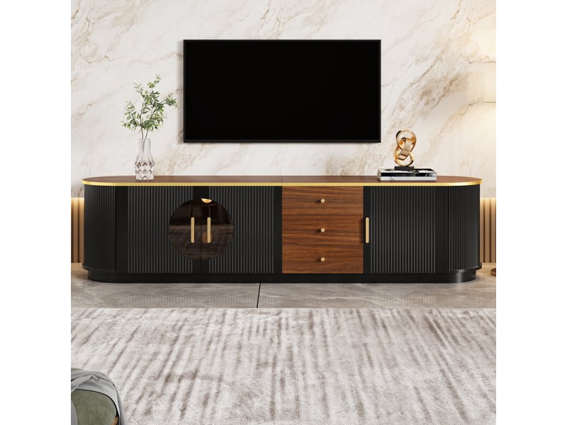  Meuble tv 180x40x46 cm en mdf avec 3 tiroirs et 3 portes noir chicfurn  - Conforama D