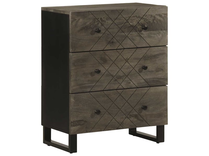 Lot de 2 buffet bas noir 60x33x75 cm bois massif de manguier - Conforama A