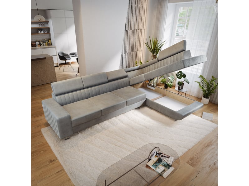  Canapé d'angle hestion, velours gris clair  - Conforama C