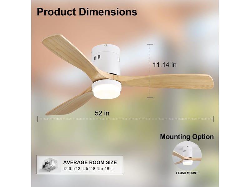  Ventilateur de plafond led 132 cm avec télécommande, moteur dc silencieux réversible, 6 vitesses, 3 pales bois finition naturel, silencieux  - Conforama D