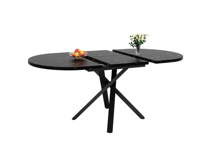  Table extensible ronde effet marbre pour salle à manger en mdf et métal 100(140)×100×75,5 cm noir  - Conforama A