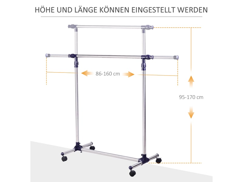  Porte-manteau, portant à vêtements sur roulettes, tringle à vêtements réglable en hauteur et extensible, étendoir à linge, armoire autoportante pour entrée, acier inoxydable, 86 x 45 x 95 cm  - Conforama E