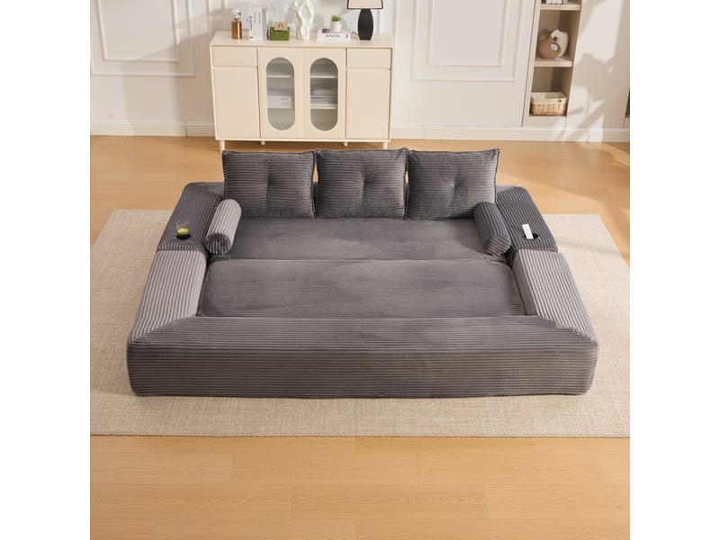  Canapé-lit 232x98x80 cm, convertible, velours côtelé gris foncé  - Conforama D