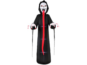 Décoration gonflable halloween squelette avec éclairage led et fixation pour jardin en polyester noir