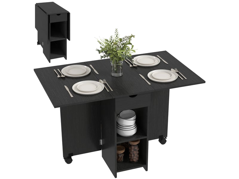  Table à manger pliante, table de cuisine extensible pour 2 à 4 personnes, 2 abattants, 120 x 72 x 75 cm, noir  - Conforama A
