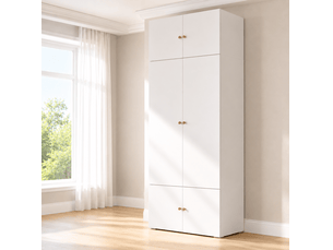 Armoire penderie 90 x 50 x 200 cm – blanche – 1 penderie et 5 niches – style moderne pour chambre et bureau