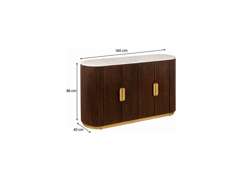 Buffet orion 140 cm en bois massif de manguier et marbre blanc – 4 portes – marron, blanc et doré  - Conforama C
