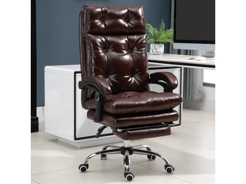  Fauteuil de bureau en cuir pu marron avec dossier inclinable à 135°  - Conforama D
