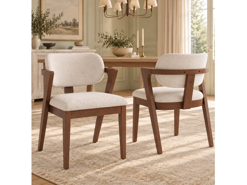 Lot de 2 chaises de salle à manger avec accoudoirs 56x57,5x79 cm noyer et beige - Conforama B