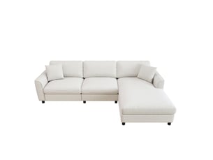 Canapé d'angle panoramique convertible <strong>SAPGAKS</strong> <strong></strong> 3 places Velours côtelé beige