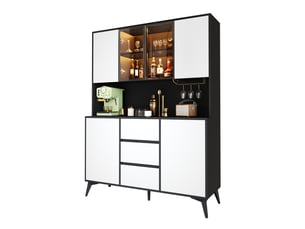 Vaisselier noir et blanc avec vitrine, buffet haut pour salle à manger (sans matelas)