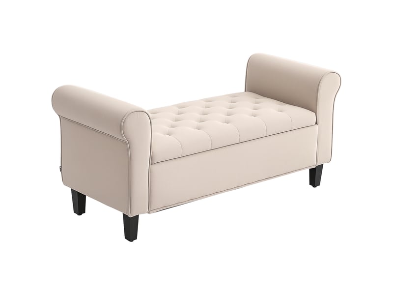  Banc coffre de rangement tissu aspect velours beige 126 x 48,5 x 57 cm  - Conforama A