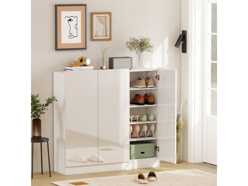  Meuble à chaussures blanc brillant, portes à fermeture amortie, 25 à 30 paires  - Conforama C