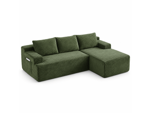 Canapé d’angle l (à droite) modulable 4 places 238 x 152 x 66 cm, assise profonde, convertible et sans montage, velours côtelé, vert