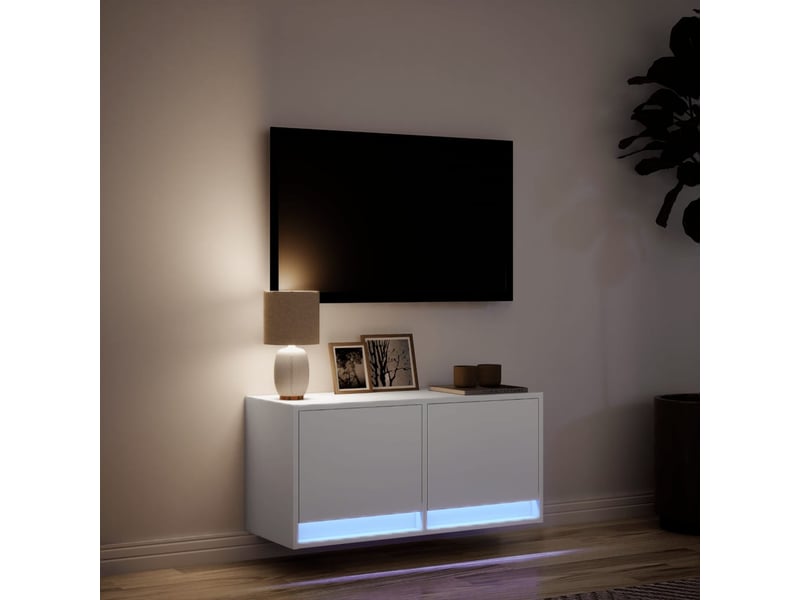  Meuble tv - banc tv - meuble de rangement mural avec lumières led blanc 80x31x35 cm  - Conforama E