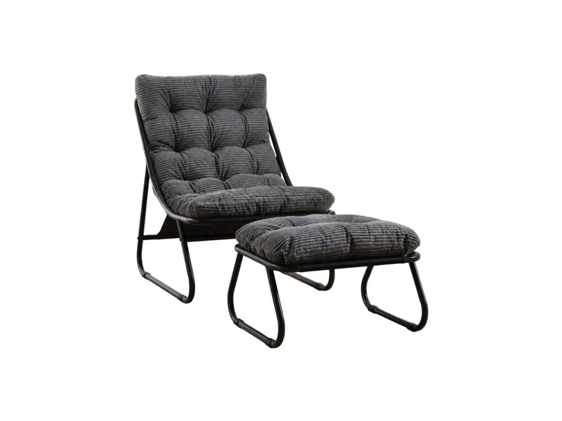  Fauteuil relax extérieur avec repose-pieds 65x78x86 cm – gris – coussin épais et acier noir traité poudre  - Conforama A
