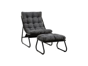 Fauteuil relax extérieur avec repose-pieds 65x78x86 cm – gris – coussin épais et acier noir traité poudre
